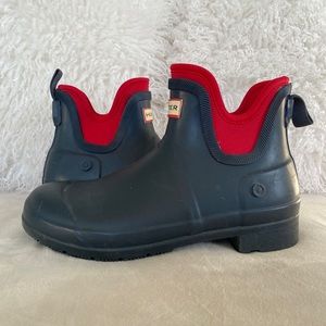 Hunter for Target short Ankle boots slip on neoprene blue and red rain boots